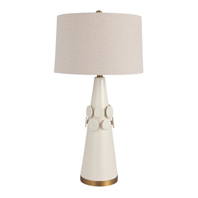 Creative Co-Op Stoneware Conical Table Lamp with Cream Crackle Glaze and Natu...-image