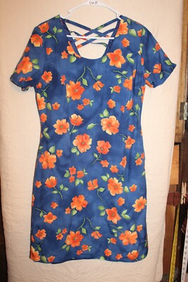Blue Orange Floral Shift Medium (?) Women's Dress-image