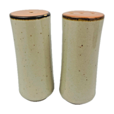Mid Century Speckled Ceramic Pottery Salt & Pepper Shakers Orange Brown Japan-image