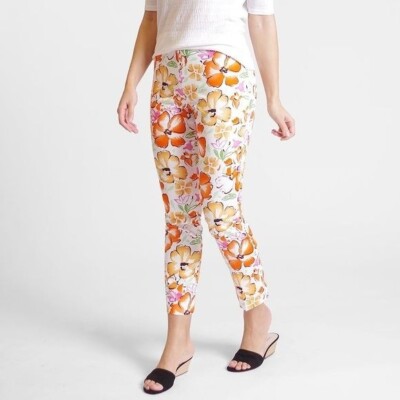 Peace of Cloth Womens Multi Floral Pants Orange Cotton Blend Mid Rise size 6-image