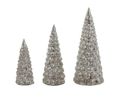 Creative Co-Op Glass Set of Tree Figurine, Silver-image
