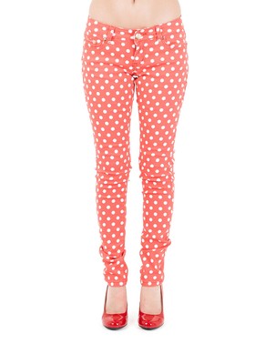 New Women Coral Polka Dot Skinny Slim Jeans #22-image
