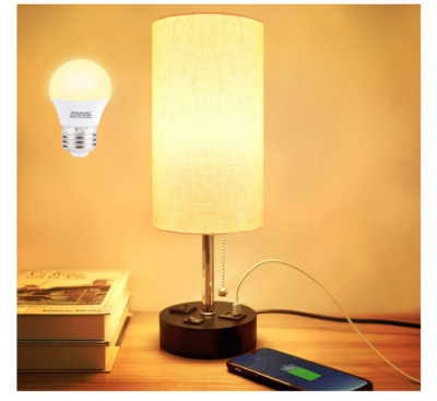 Lamparas De Mesa De Noche Luces Retro Gris Con Puerto USB Sala Dormitorio Coci-image