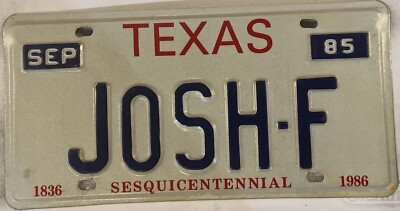 Vanity JOSH JOSHUA F license plate Joss Josua Joshuah Josue Jozua 1985 TX-image