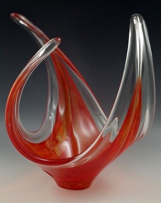 MID CENTURY GLASS FREE FORM ARCHED XLARGE CENTER BOWL SOMERSO-image