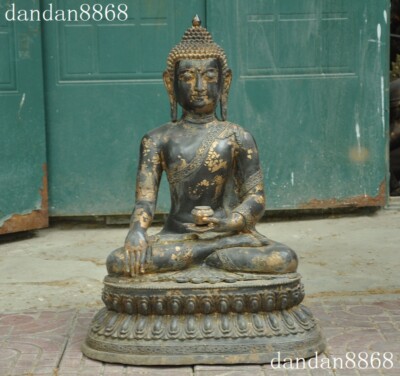 65CM Tibet Buddhism bronze Gilt Joss Shakyamuni Sakyamuni Medicine Buddha Statue-image