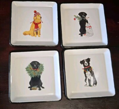 Creative Co-Op Metal Enamel plates Christmas Dogs Pet Mary Lake Thompson Coaster-image