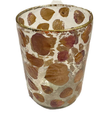 Creative Co-Op 5” H Round Glass Art Glass Tealight Holder with Rose Petals-image