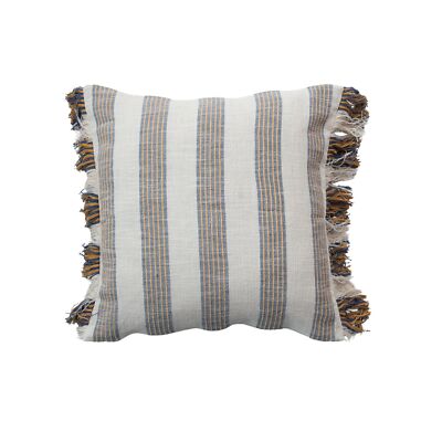 , Grey Stripe Cotton Pillow with Fringe-image