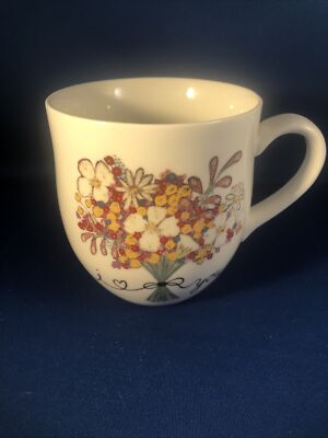 I Love (Heart) You With Flower Bouquet Creative Co-Op White Coffee Mug NEW-image