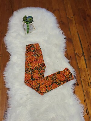 Lularoe oneSize Leggings Magenta Green Orange Floral~ Fall Colors-image