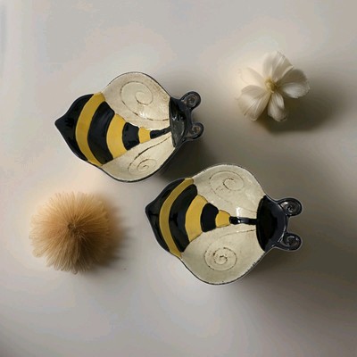 Bee Bowl Trinket Dish by Creative Co-Op  Hand Made & Painted Stoneware Set of 2-image