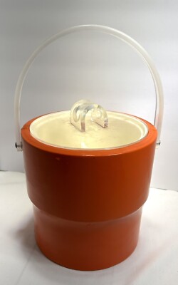 Mid Century Modern Morgan Designs Ice Bucket Brigade Lucite Ice Cube Top Cream -image