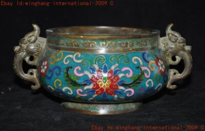 China Buddhism bronze Cloisonne animal beast head joss Incense burner Censer-image