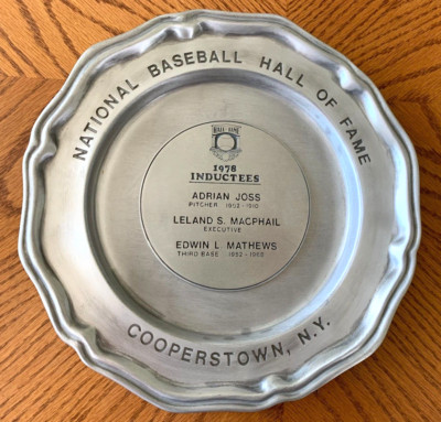 National Baseball Hall of Fame Pewter Plate 1978 Inductees, Mathews, Joss-image