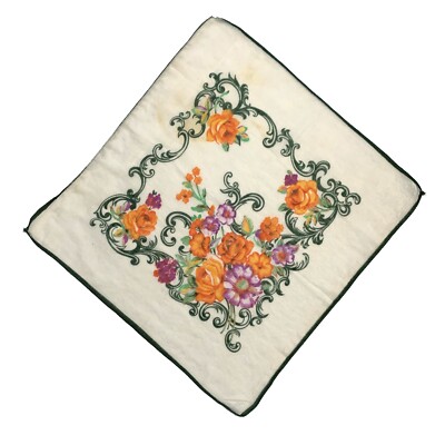 Orange Purple Floral Scrolls Handkerchief Cottage Core Granny Vintage READ-image