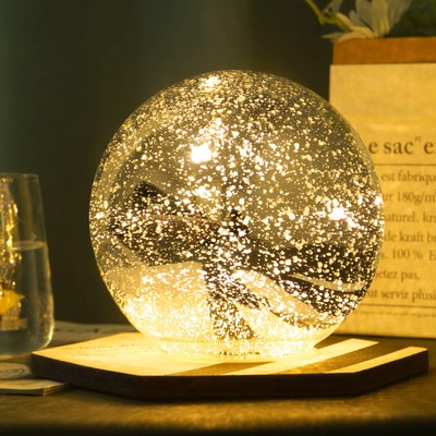 Abajur de mesa bola de vidro mercÃºrio iluminado prata orbe de vidro sem fio ...-image