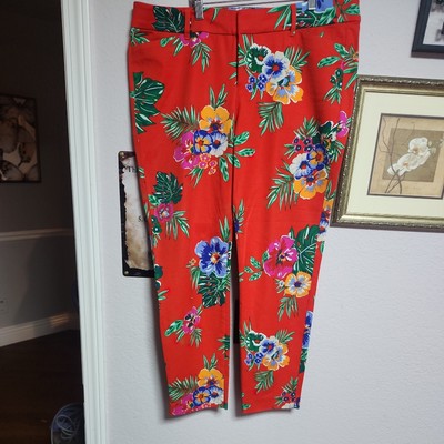 Old Navy Pixie Pants Mid Rise Crop Size 14 orange Floral Cotton Stretch-image
