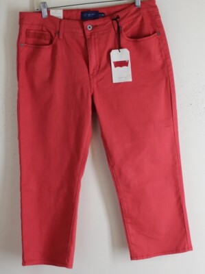 NWT Levi's Sz 14 32 Curved ID Demi Curve Coral Woven Pockets Capri Jeans-image