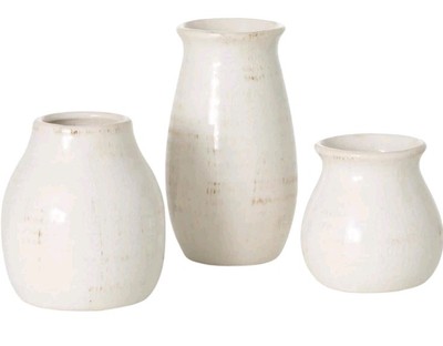Sullivans Ceramic Vase Set Of 3 Distressed White Rustic RT6-image