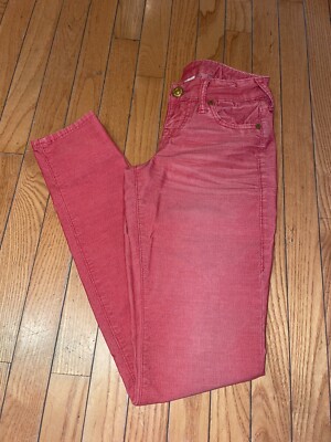 True Religion Shannon Mid Rise Orange Skinny Fit Corduroy Jeans SIze 26-image