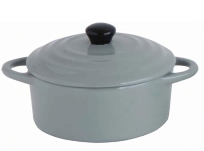 Creative Co-op Stoneware Mini Baker Gray Dish with Lid 6.5” By 3.5”-image