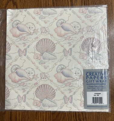 1980s VTG Seashells Creative Paper Gift Wrap The C.R. Gibson CO. 2 Sheets NEW-image