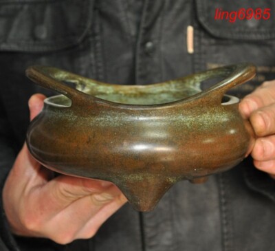 Mark Chinese Buddhism temple pure bronze joss Incense burner Censer statue-image
