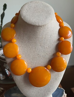 Vintage Mid Century Organic Huge Orange Resin Copal Pressed Amber Bakelite Look-image