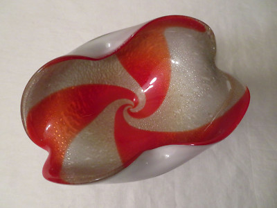 Vintage Mid Century Modern Handblown Art Glass Swirl Bowl Orange Murano?-image