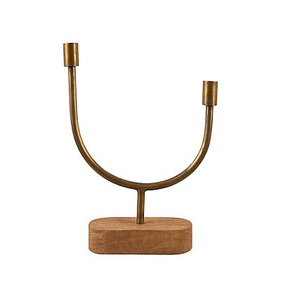 Main + Mesa Asymmetrical Wood and Metal Candle Holder 13.75