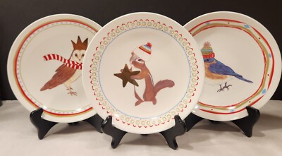 Kellie Montana Creative Co-op Vintage 8.25 in HOLIDAY ANIMAL Plates Set of 3 NWT-image