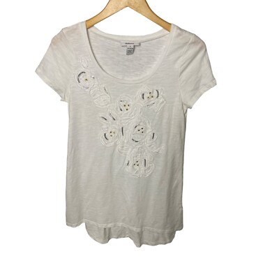 Style & Co NWT White Short Sleeved Embroidered Artsy T Shirt Sz S-image