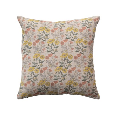 , Multicolor Cotton Chambray Floral Printed Pillow-image
