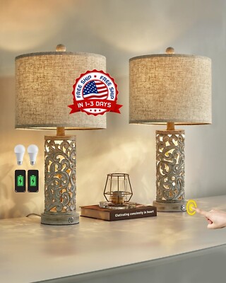 Lamparas De Mesa De Noche Con Puerto USB Lampara Para Escritorio Dormitorio Sala-image