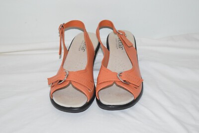 Hotter Kiwi Mid Heel Slingback Ladies Orange Leather Sandals / Shoes (Size: 6.5)-image