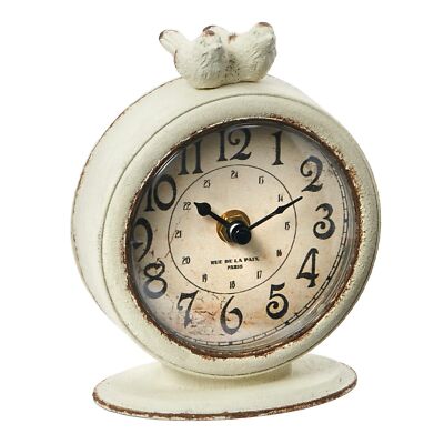 Creative Co-Op Vintage Pewter Mantel Clock with Birds, Distressed Cream-image