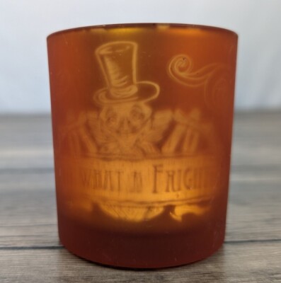 Orange Retro Halloween Oh What A Freight Scene Crackle Votive Candle Holder-image