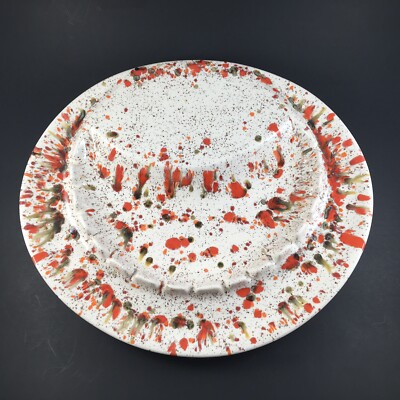 Vintage Ceramic Ashtray MCM White Background with Orange Red Gold Gray Confetti-image
