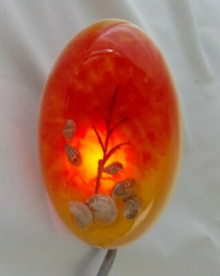 Vintage Acrylic Resin Seashell Nightlight Oval Orange and Yellow Beach Theme-image