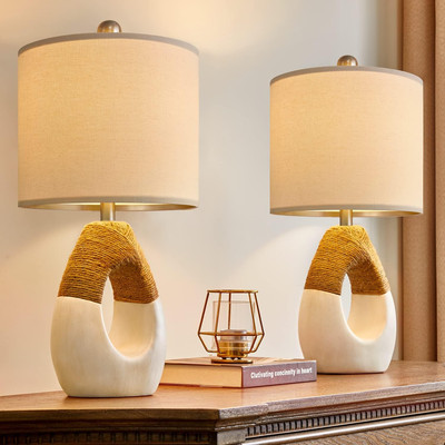 OYEARS Boho Table Lamps Bedroom Living Room Set 2 Small Farmhouse 1-EGG -image