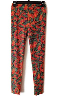 LuLaRoe One Size Leggings Orange and Green Tropical Leaves Pattern-image