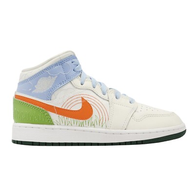 [DX2462-100] Jordan Air Jordan 1 Mid SE GS Stitch Sail Orange Sneakers *NEW*-image