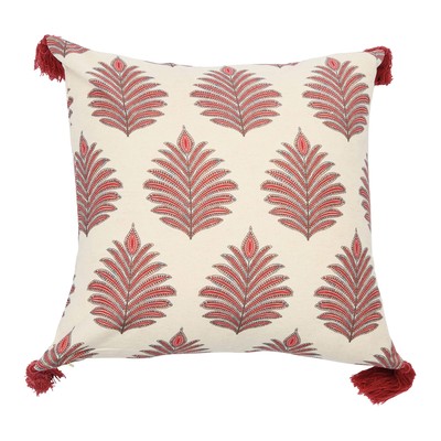 Square Fern Frond Pillow Cover with Tassels-image