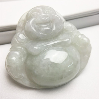 Certifed Buddha pendant Green Grade A Jade ICE Jadeite 翡翠 佛 lady Necklace Joss-image