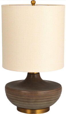 Creative Co-Op Stoneware Table Lamp with Elongated Drum Shade, Brown-image