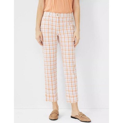 Ann Taylor Purple Orange Plaid Cotton Blend Mid Rise Crop Ankle Pants 4-image