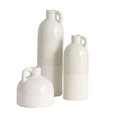  Modern Farmhouse Distressed Two-Toned Small Ceramic Jug Set of Three White-image