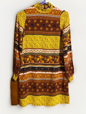Twik Dress Turtleneck XS fall Colors Yellow Orange Brown Mid Long Sleeve-image