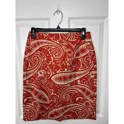 J.Crew Orange Pencil skirt Women's Paisley Print Size 0-image